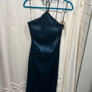 Navy Blue Satin Halter Midi Dress // Altard State